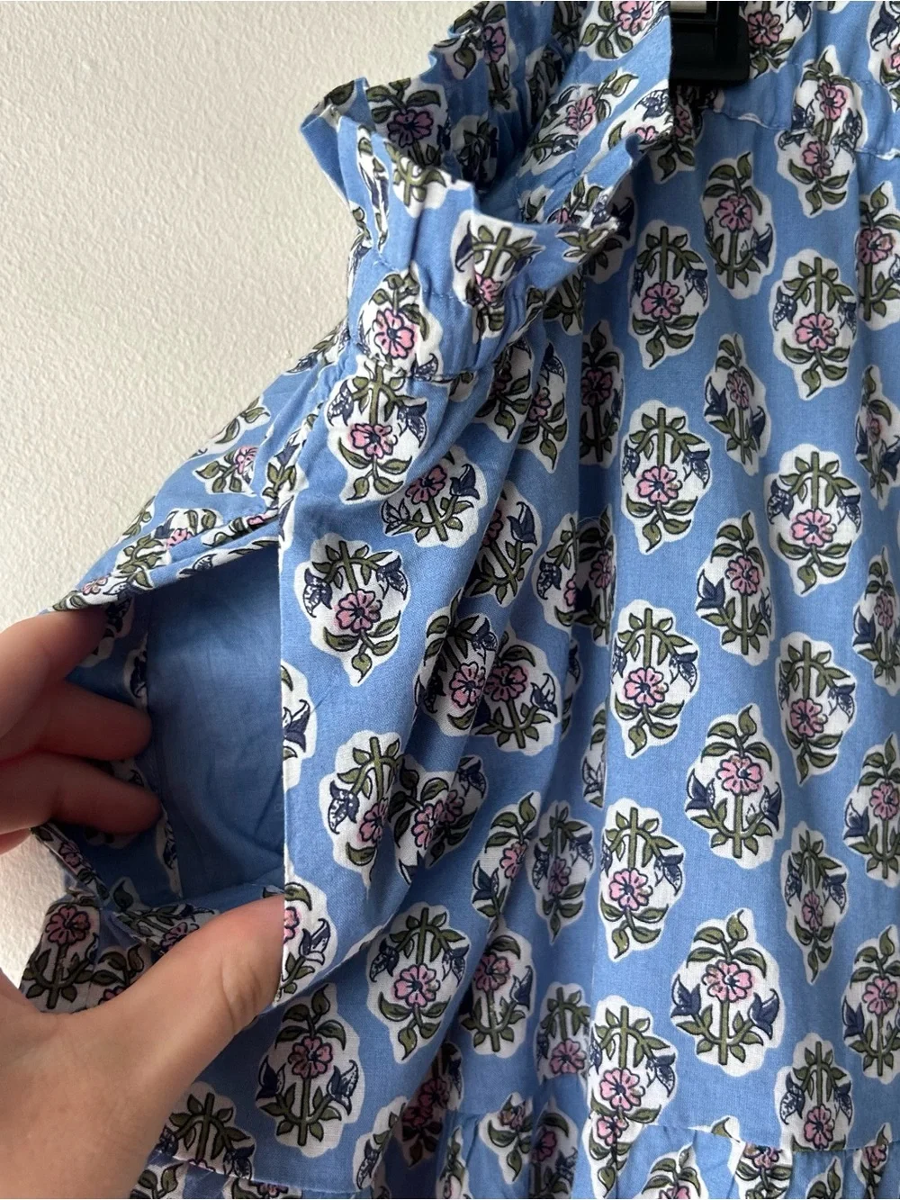 J. Crew Tiered Maxi Skirt Block Print Floral 100% Cotton Cottagecore Blue 3X - Picture 7 of 11